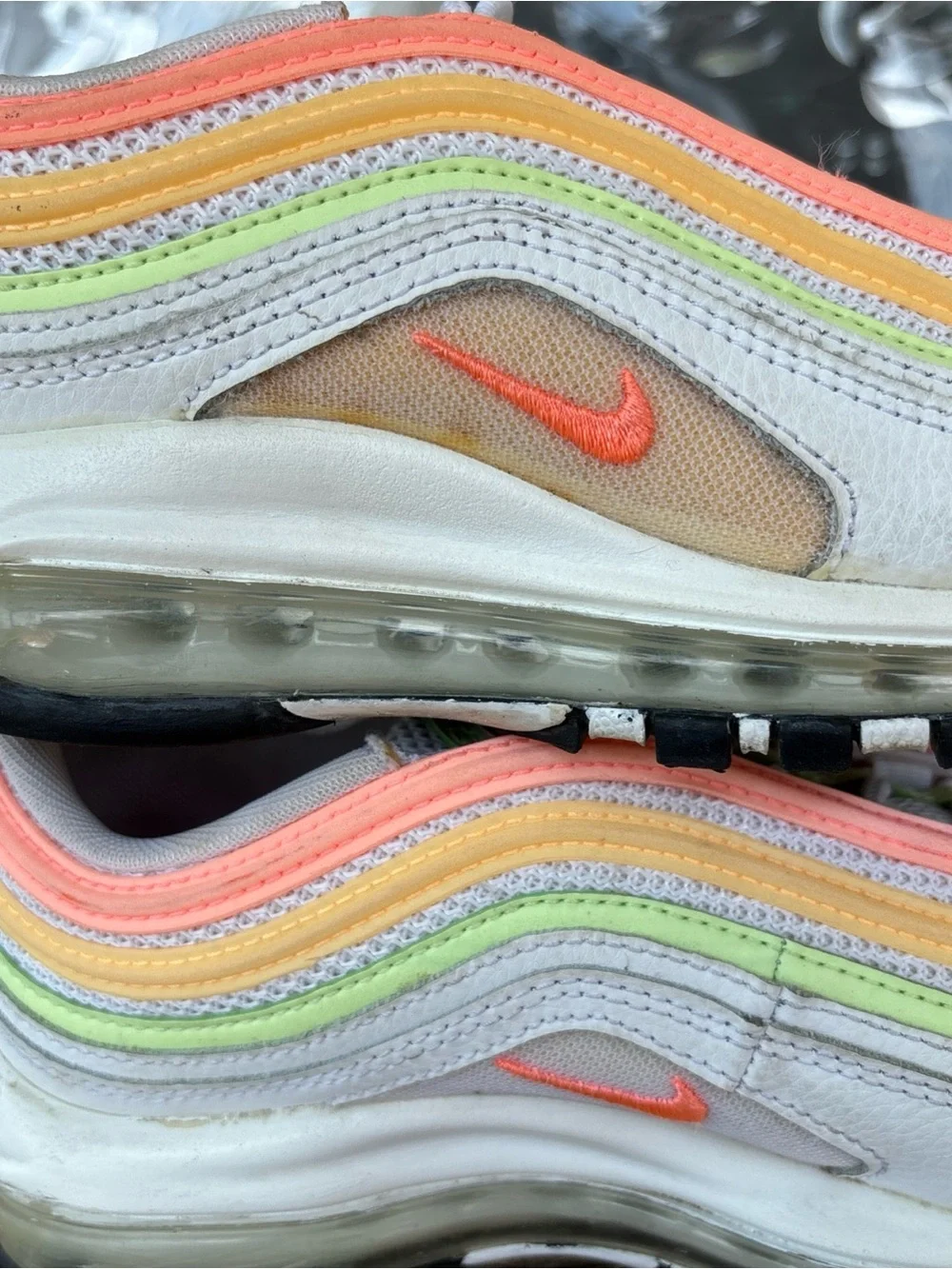 Nike Women's White Sneakers with Coral, Yellow & Lime Accents 5.5